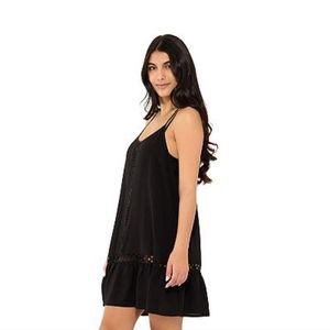 Freshwater,swim cover-up dress, black, eyelet trim, flowy, 1X, NWT